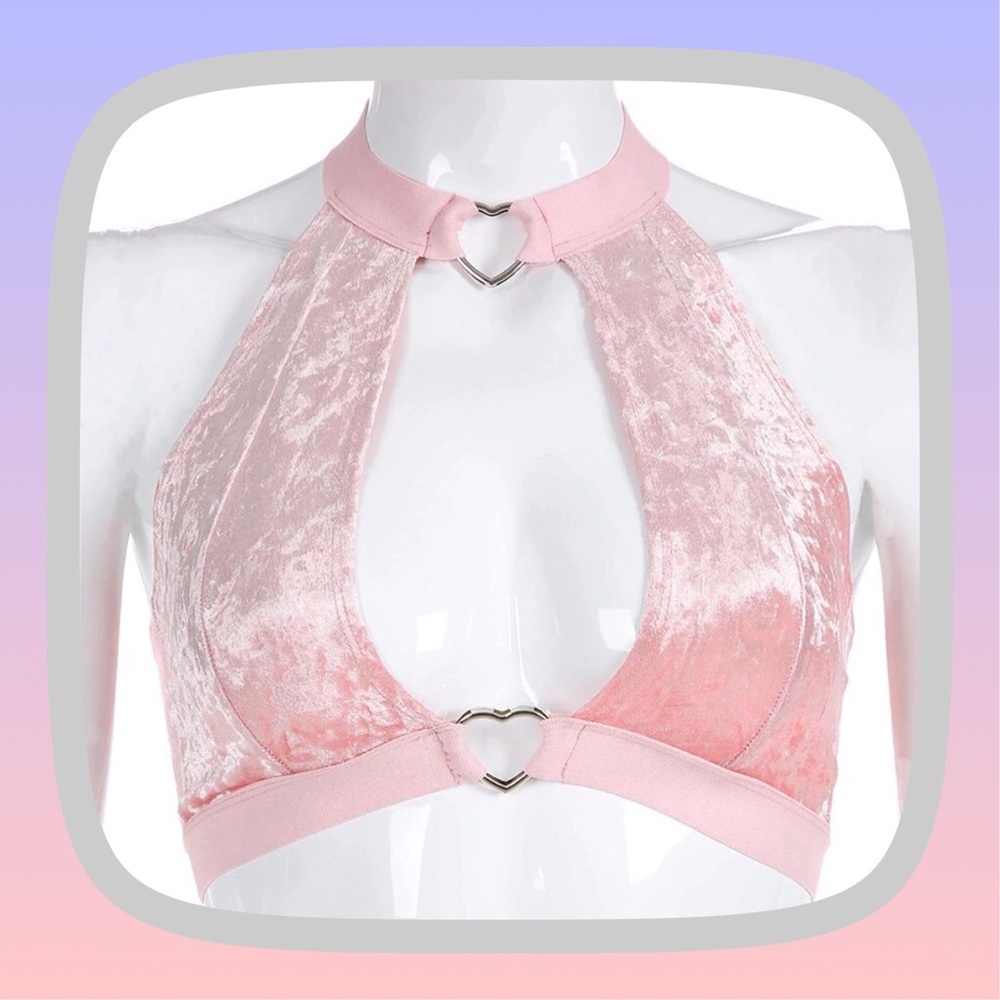Velvet Pink Halter Crop Top